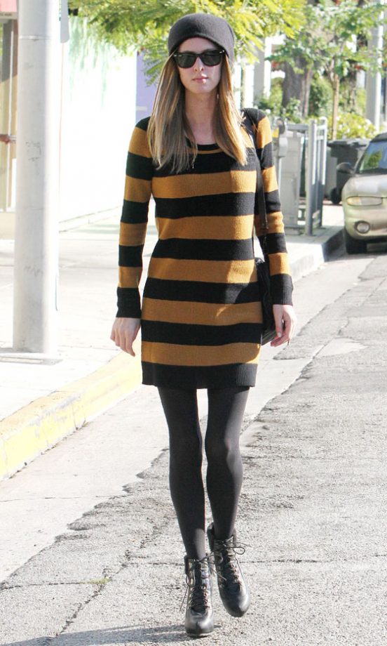 Nicky Hilton Got The Right Idea While Out In LA In This Cosy Jumper Dress And Beanie Hat Combo. 2011