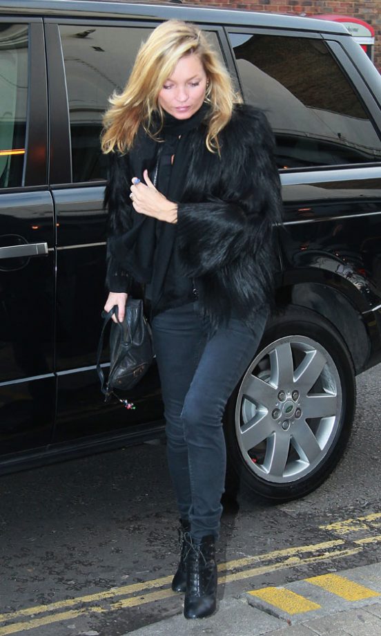 Kate Moss Dressed Down In Jeans And Ankle Boots - We Love Her Furry Jacket, Too. 2011