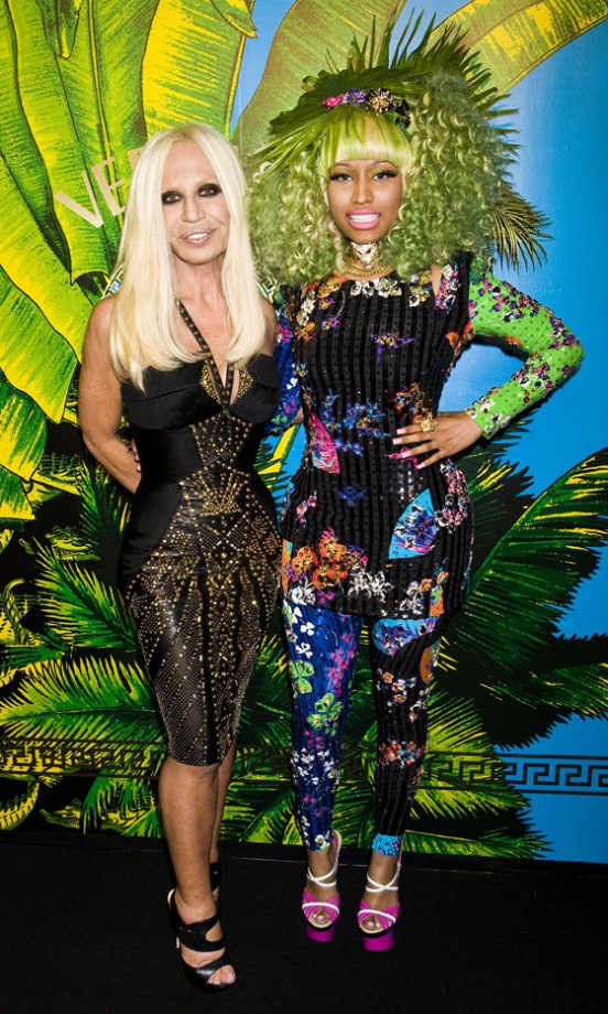 Donatella Versace And Nicki Minaj Made A Striking Pair At The Versace For H&M Fashion Show In New York, 2011