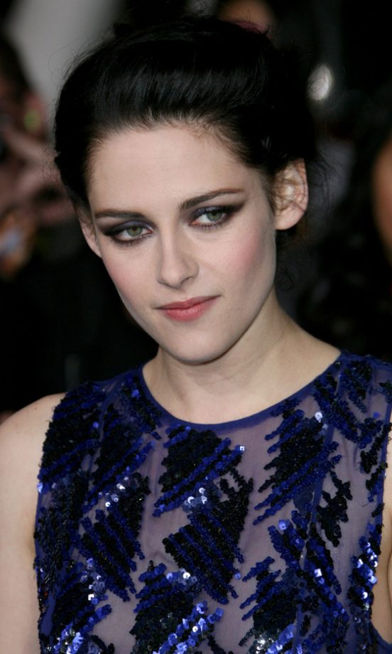 Kristen Stewart Teamed Her J Mendel Dress With Smoky Eye Make-Up And A Messy Updo Hairstyle At The Twilight Saga: Breaking Dawn Part 1 LA Film Premiere, 2011