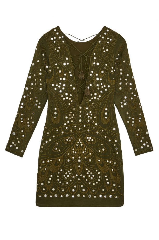 ASOS Khaki mirror embellished dress, £75, Coming Soon