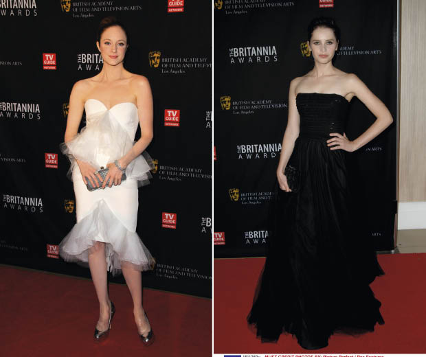 Andrea Riseborough and Felicity Jones go monochrome for the BAFTA Brittania Awards in LA