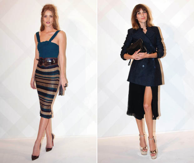 Rosie Huntington-Whiteley and Alexa Chung at the Burberry store opening in Paris