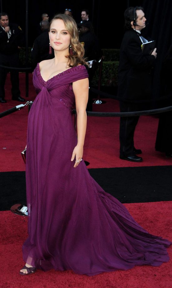 A Glowing Natalie Portman Hit The Oscars Red Carpet In A Figure Flattering Dress By Rodarte - Talk About A Yummy Mummy! 2011