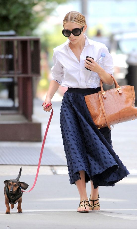 Mary-Kate Olsen Showed Off A More Grown Up Sense Of Style In A Crisp White Shirt And Midi Skirt In New York - Love This Look! 2011