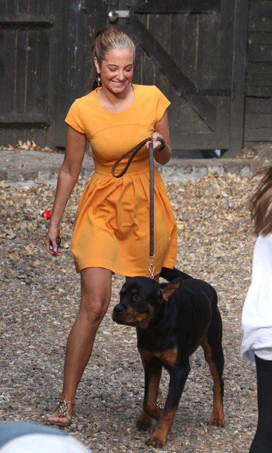 Tulisa Visits Her Acts At The X Factor House In A Miss Selfridge Dress And Puppy In Tow, October 2011
