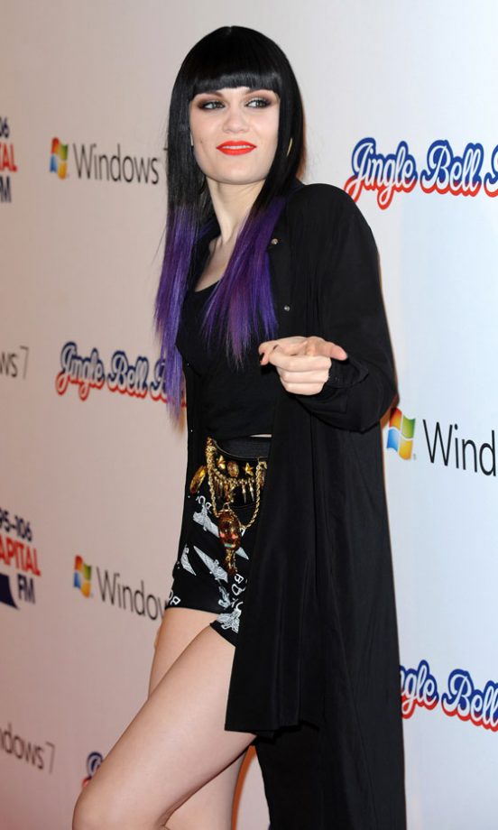 Jessie J Hotted Up The Red Carpet At The Jingle Bell Ball With Purple Tips And A Pin Flashing Outfit. 2011