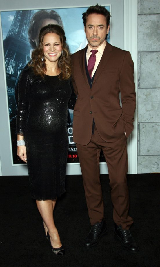 Susan Downey Dressed Her Baby Bump In Black Sequins As She Hit The Sherlock Holmes LA Premiere With Robert Downey
