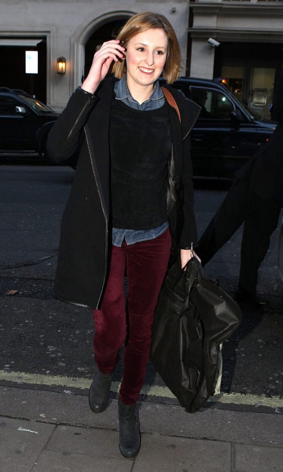 Laura Carmichaell Looked Casually Cool In London Wearing Burgundy Jeans, 2011