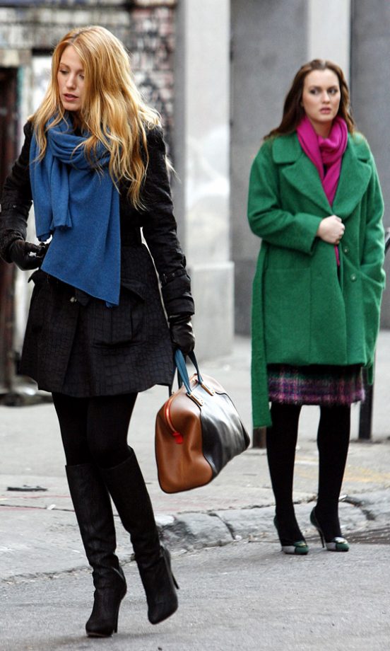 Blake Lively And Leighton Meester Worked Fab Winter Coats On The Gossip Girl Set 2011