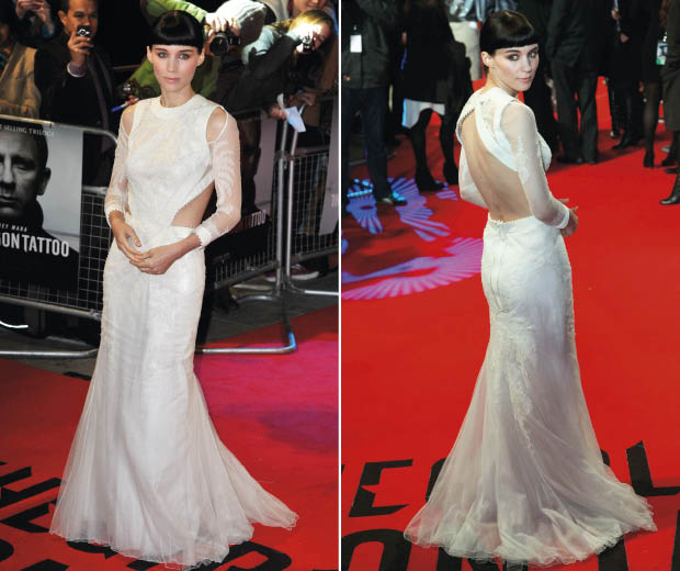 Rooney Mara wearing a white Givenchy couture dress on the red carpet