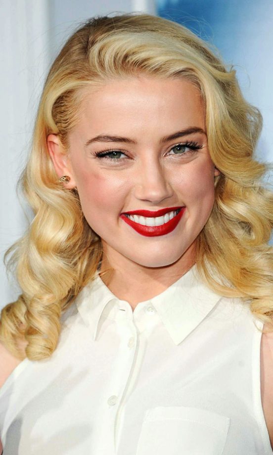 Amber Heard Teamed Her Mono Look With Loose Marcel Waves - We Love Her Look!