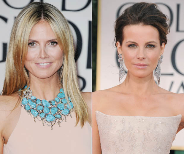 Heidi Klum and Kate Beckinsale both wearing Lorraine Schwartz at the Golden Globes 2012
