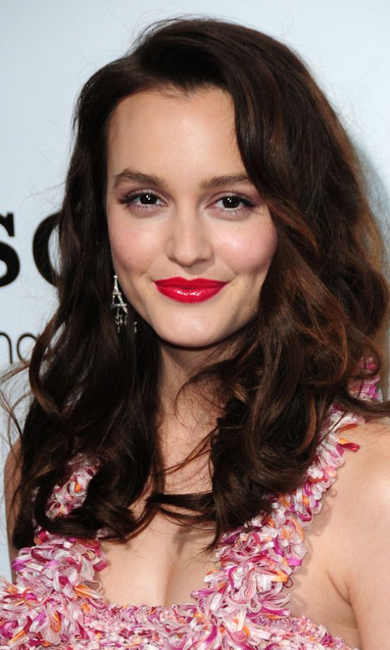 Leighton Meester's Pinky-Red Lipstick Perfectly Complements Her Dress And Dark Hair, December 2010