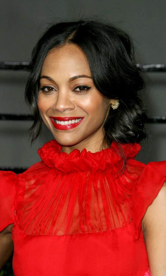 Zoe Saldana Pairs Her Red Dress With Amazing Red Lipstick, February 2011