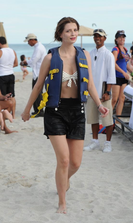Mischa Barton Worked Retro Glamour On The Beach Wearing A Polka Dot Bikini Top, 2012
