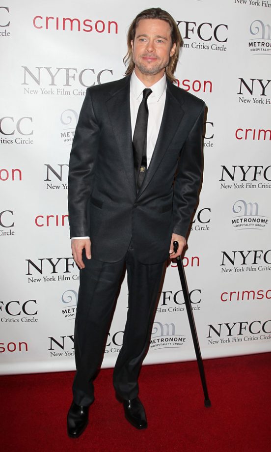 Brad Pitt Made His Second Appearance Of The Week With His Walking Cane At The Film Critics Circle Awards 2012