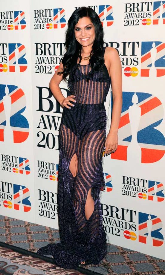 Jessie J Looks Stunning In This Ripped Midnight Blue Dress At The Brit Awards Nomininees Announcement In London, 2012