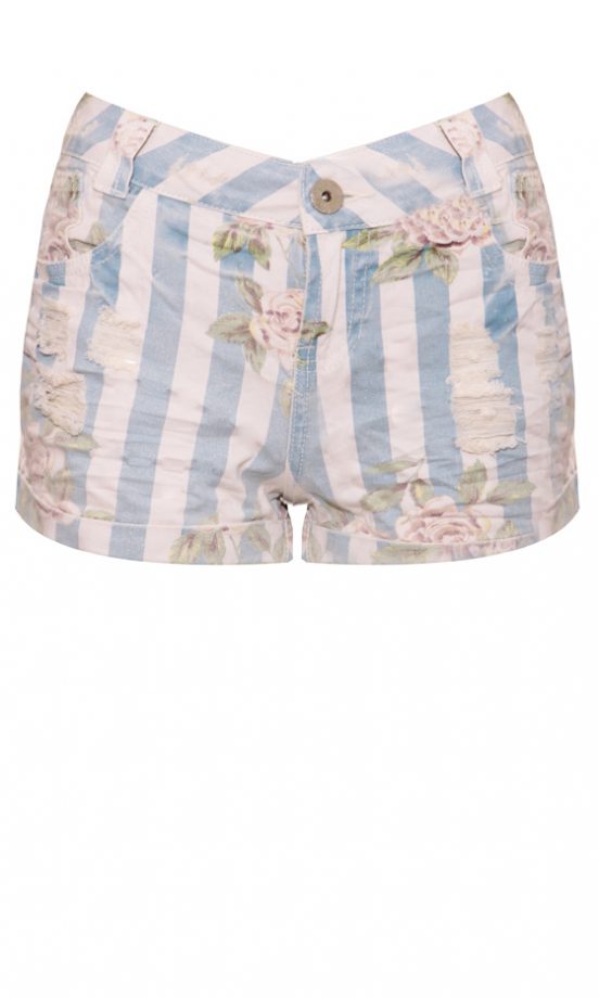 Owntherunway SS12 Floral Stripe Distressed Short