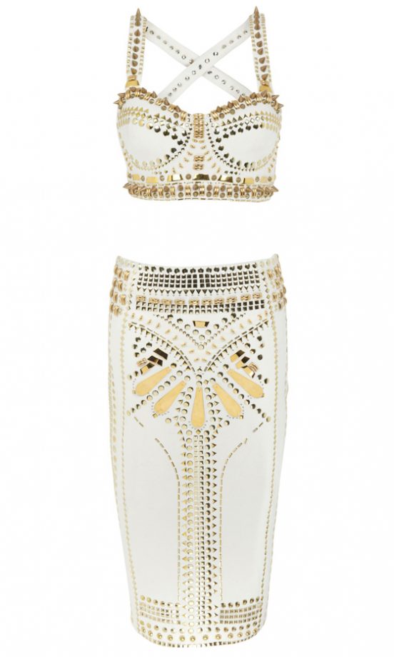 River Island SS12 Studded White Skirt And Crop Top