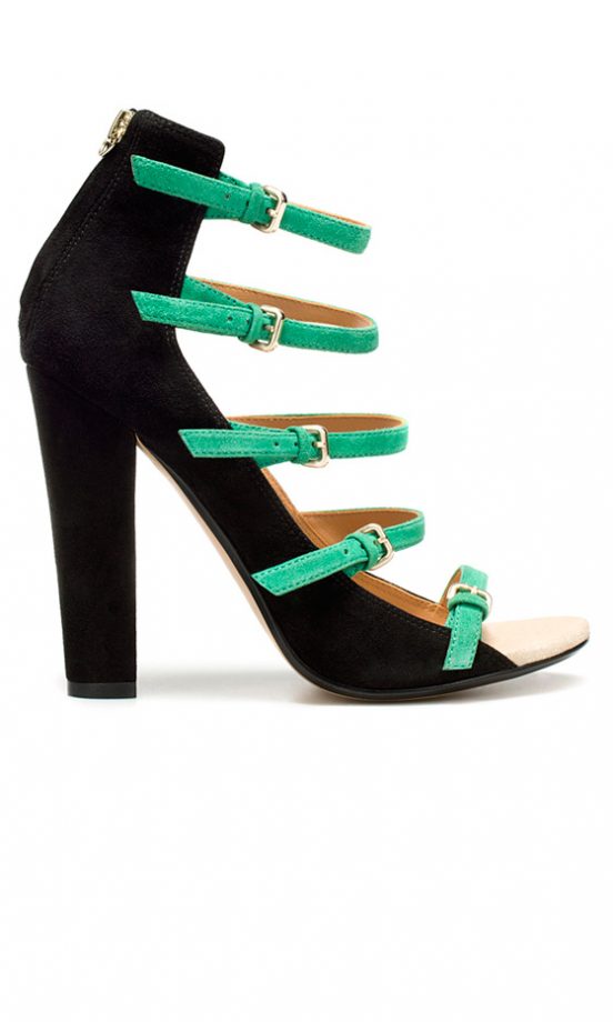 Zara SS12 Black Heels With Green Straps