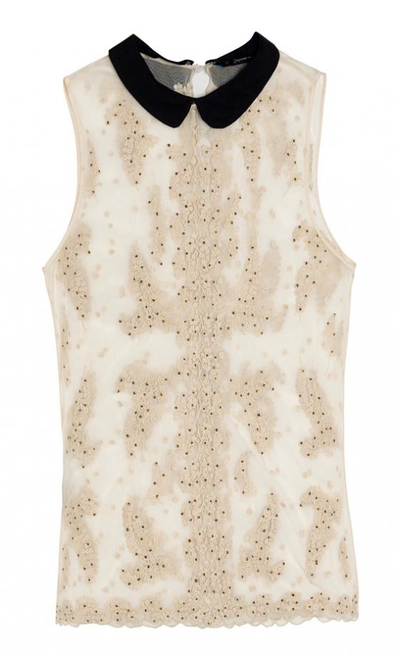 Zara SS12 Black Peter Pan Collar Embellished Top