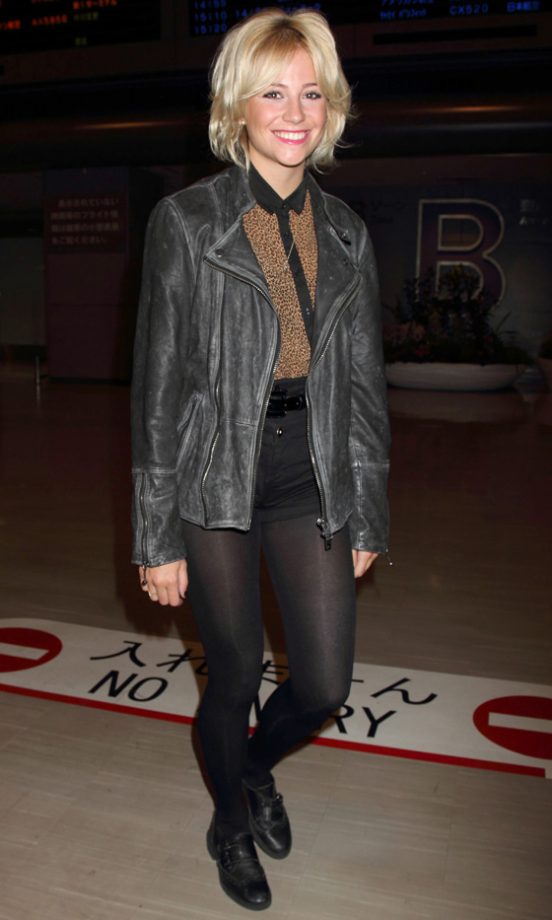 Pixie Lott Rocked Shorts And Leather At Narita International Airport In Japan, 2012