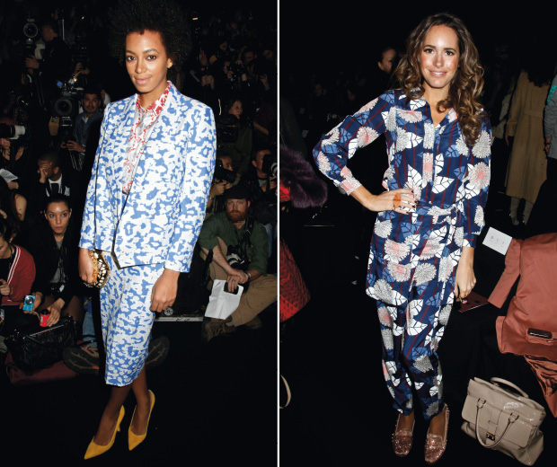 Solange Knowles and Louise Roe both wearing prints front row at DVF