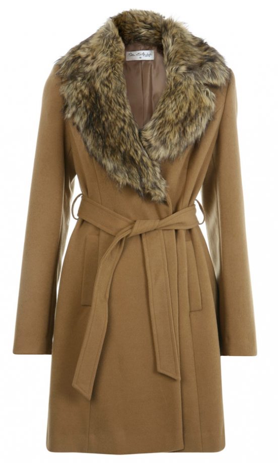 Miss Selfridge Faux Fur Collar Wrap Coat, £90