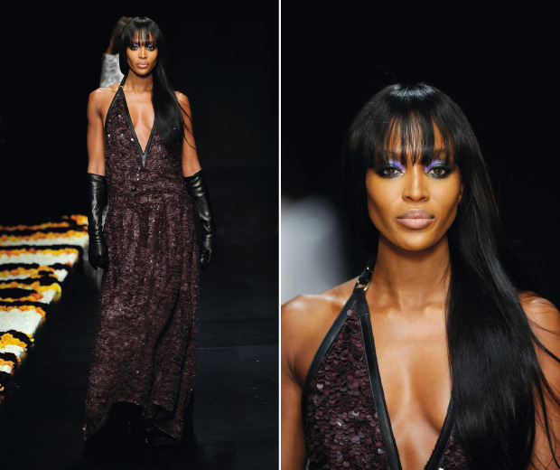 Naomi Campbell on the catwalk at the Roberto Cavalli show in Milan