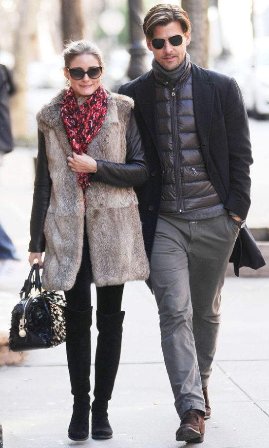 Olivia Palermo Wrapped Up In A Fur Gilet With Johannes Huebl, 2012