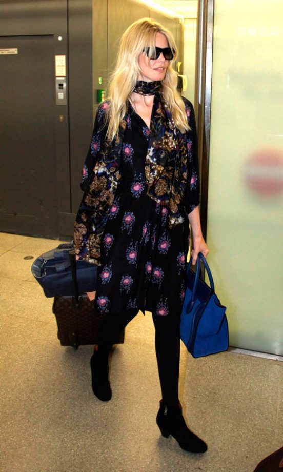 Claudia Schiffer Looks Pretty In A Printed Dress, Arriving At Berlin Airport, September 2010