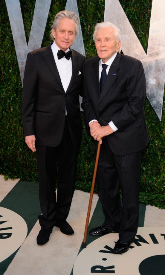 Michael Douglas And Kirk Douglas At The Vanity Fair Oscar After-Party 2012