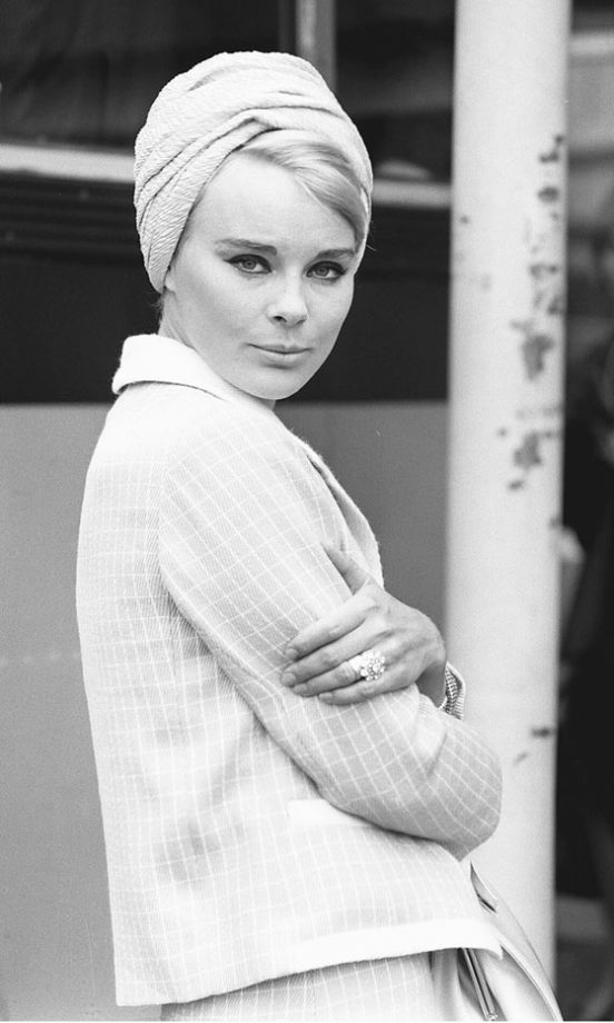 German Actress Elke Sommer Works The Turban Trend At Heathrow Airport, June 1966