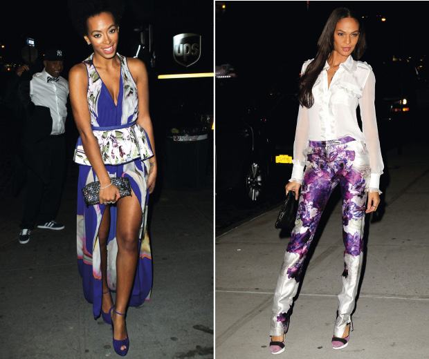 Solange Knowles and Joan Smalls both wearing floral prints