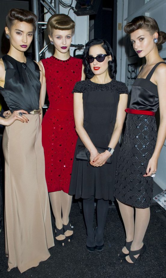 Dita Von Teese Backstage At The Jenny Packham Fashion Show AW12