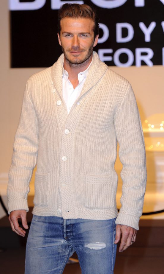 David Beckham In A Chunky Knit At His New Bodywear Launch For H&M, 2012