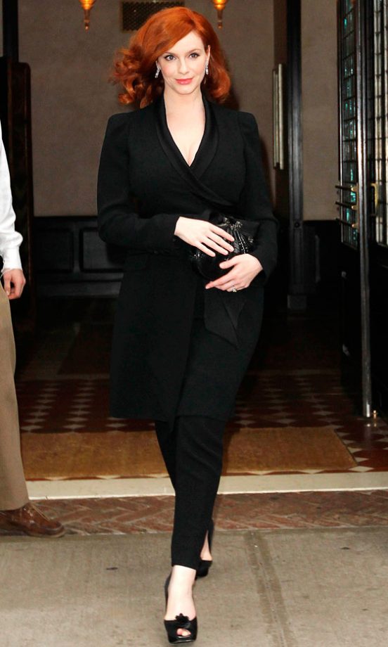 Christina Hendricks' Black Outfit Looks Fab Against Her Milky Skin, 2012