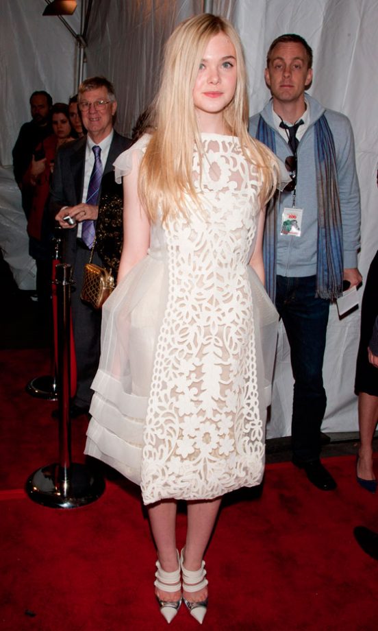 Elle Fanning Looks Demure In All White, Love The Pointy Pumps!