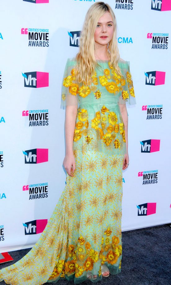 Elle Fanning Wears A Deco-Style Dress On The Red Carpet, 2012