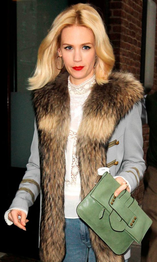 January Jones Dons A Fur-Trimmed Jacket In New York, 2012