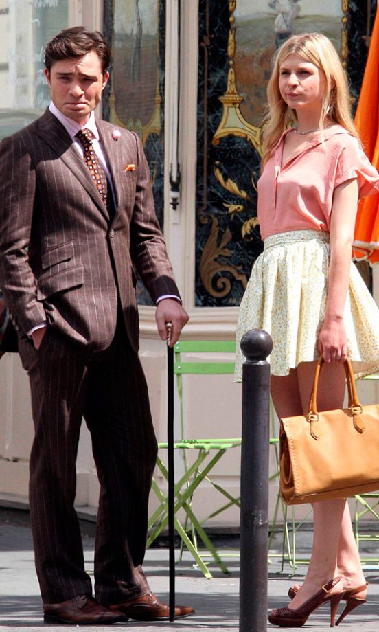Ed Westwick Shooting Scenes With French Actress Clemence Poesy On A Street In Paris, 2010