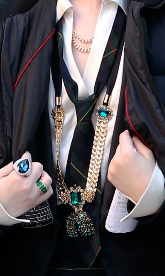 Michelle Trachenberg Adds Glamour To Her School Girl Look With Piles Of Statement Jewellery On The Gossip Girl Set, 2011