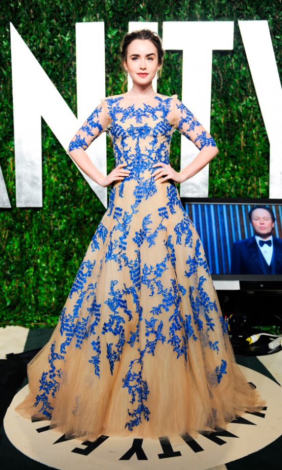 Lily Collins Was One Of The Best Dressed In Monique Lhuillier At The Vanity Fair Oscar After-Party 2012