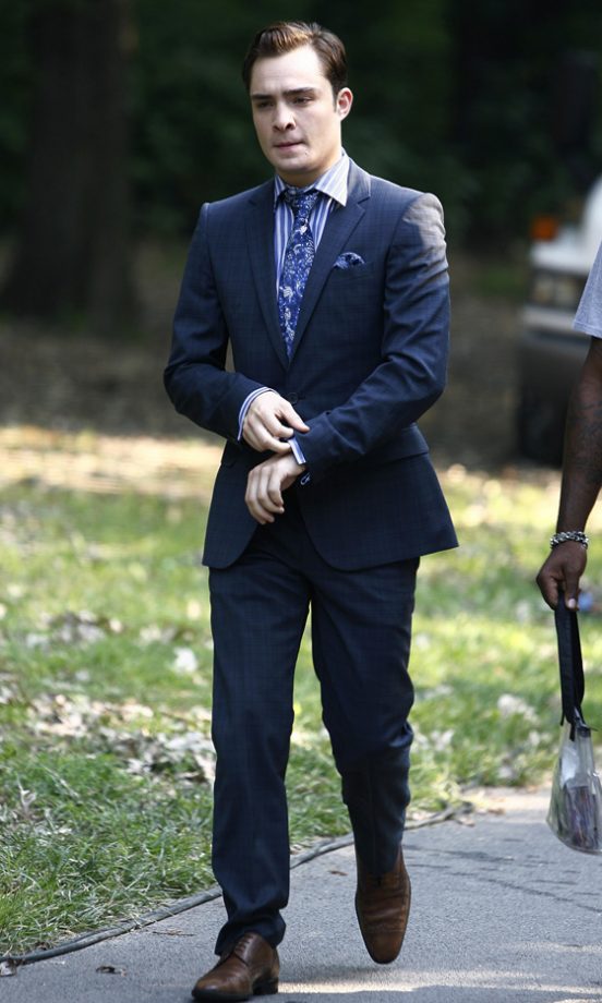 Ed Westwick Rocks Another Great Suit Playing Chuck Bass In New York, 2011