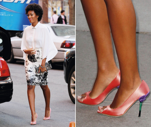 Solange Knowles wearing Prada petal heel shoes from the SS08 collection to Michelle Obama's dinner