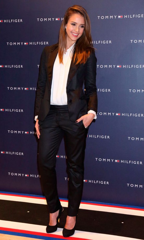 Jessica Alba Gives The Tuxedo A Girlie Twist With Mega Heels And A Glossy Mane, 2012