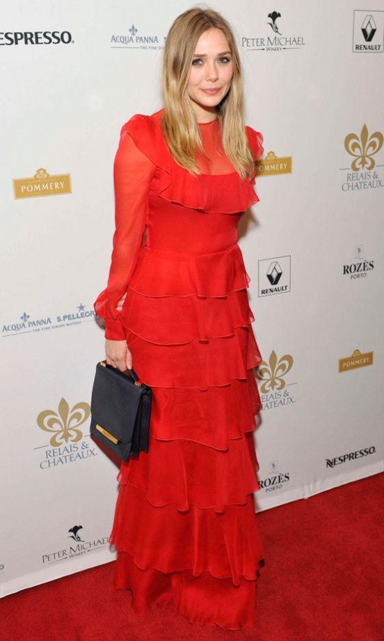 Elizabeth Olsen Wows In This Romantic Red Valentino Gown, Love The Tiers! 2012
