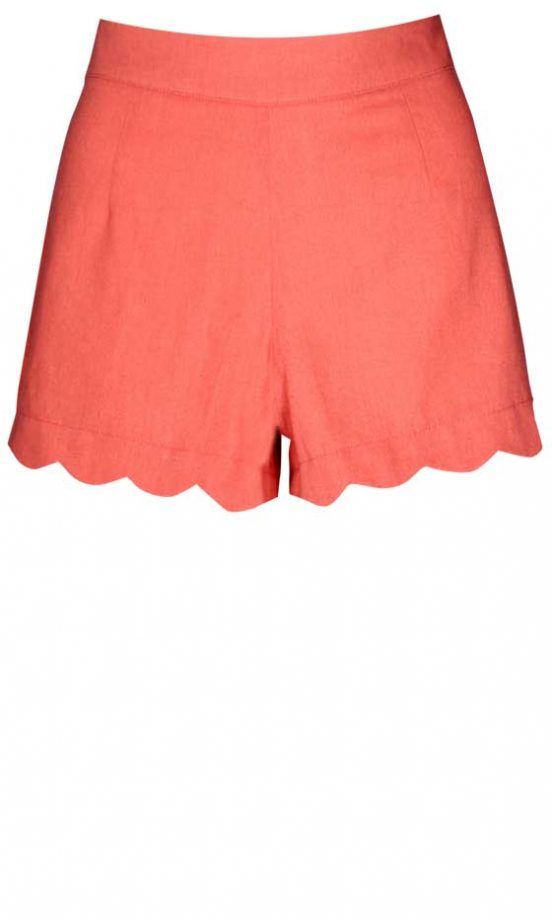 Boohoo Coral Scallop Shorts, £15