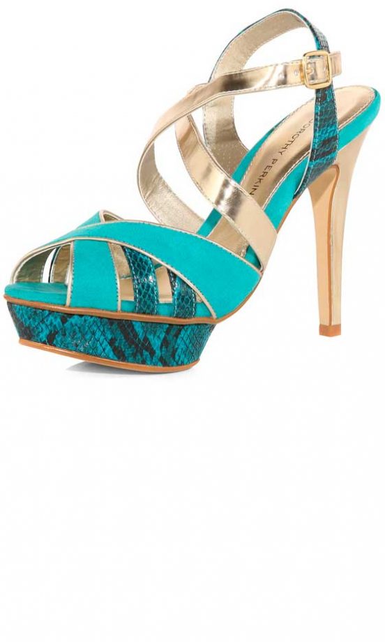 Dorothy Perkins Aqua Snake And Gold Sandals, £42